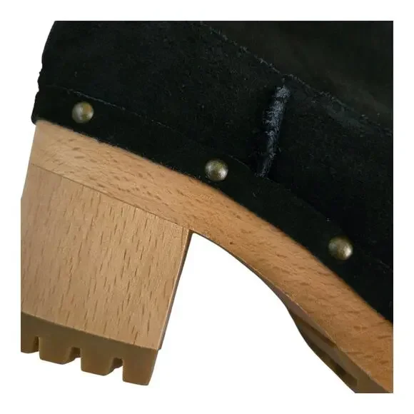 Ugg Thebes Black Suede Fur Lined Clog Boots Size 6 Chunky Platform Boho Winter - Picture 8 of 12